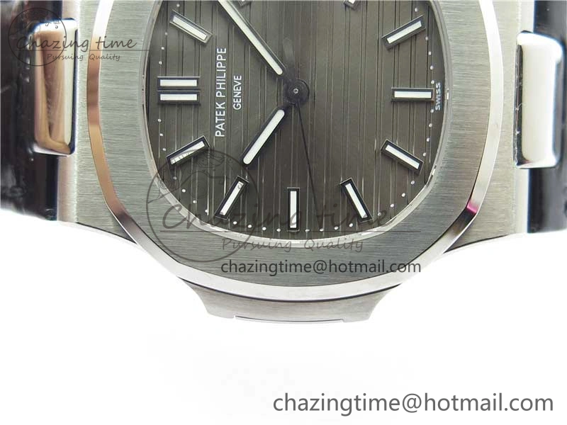 Nautilus 5711 SS 3KF 1:1 Best Edition Gray Textured Dial on Black Leather Strap A324 Super Clone V2