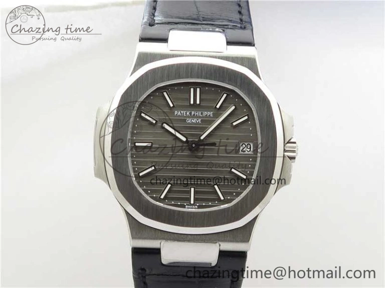 Nautilus 5711 SS 3KF 1:1 Best Edition Gray Textured Dial on Black Leather Strap A324 Super Clone V2