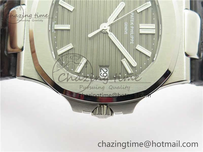 Nautilus 5711 SS 3KF 1:1 Best Edition Gray Textured Dial on Black Leather Strap A324 Super Clone V2