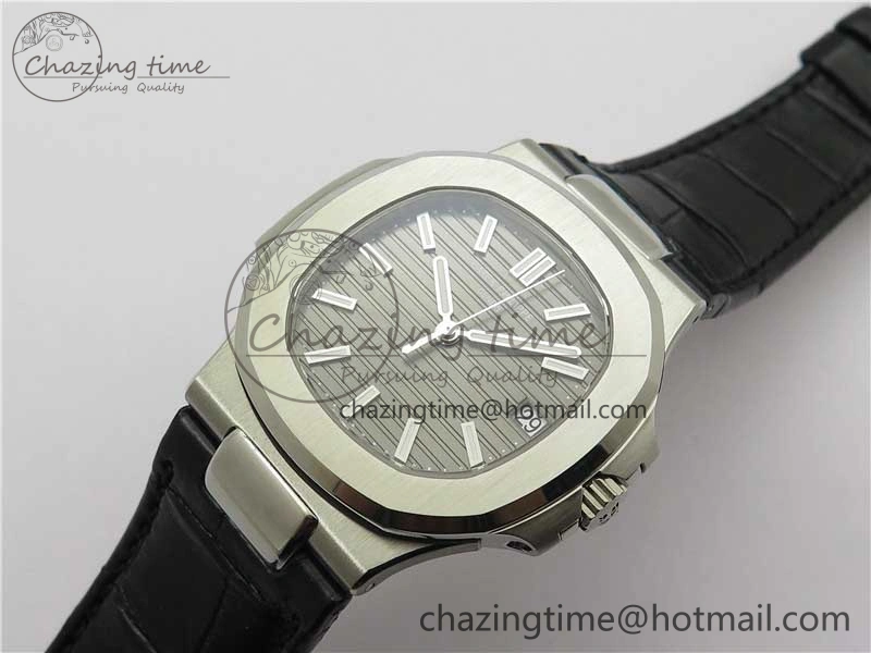 Nautilus 5711 SS 3KF 1:1 Best Edition Gray Textured Dial on Black Leather Strap A324 Super Clone V2