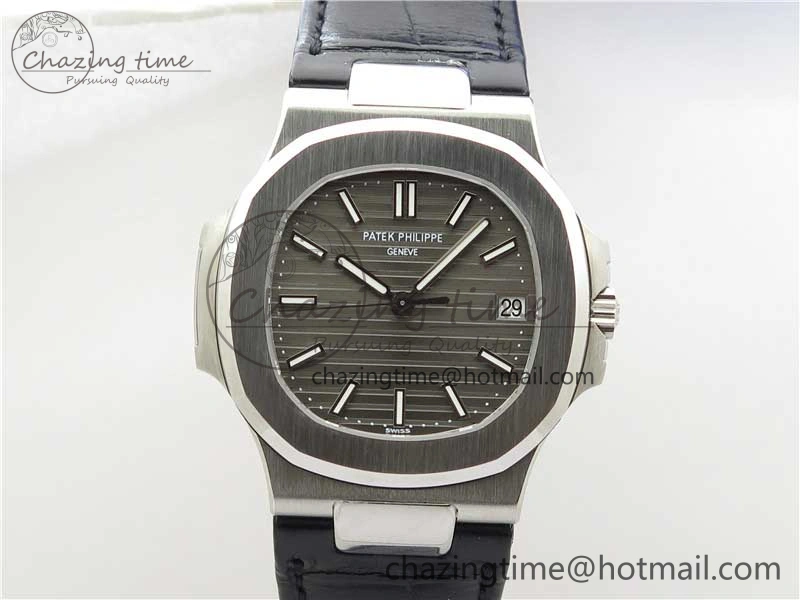 Nautilus 5711 SS 3KF 1:1 Best Edition Gray Textured Dial on Black Leather Strap A324 Super Clone V2