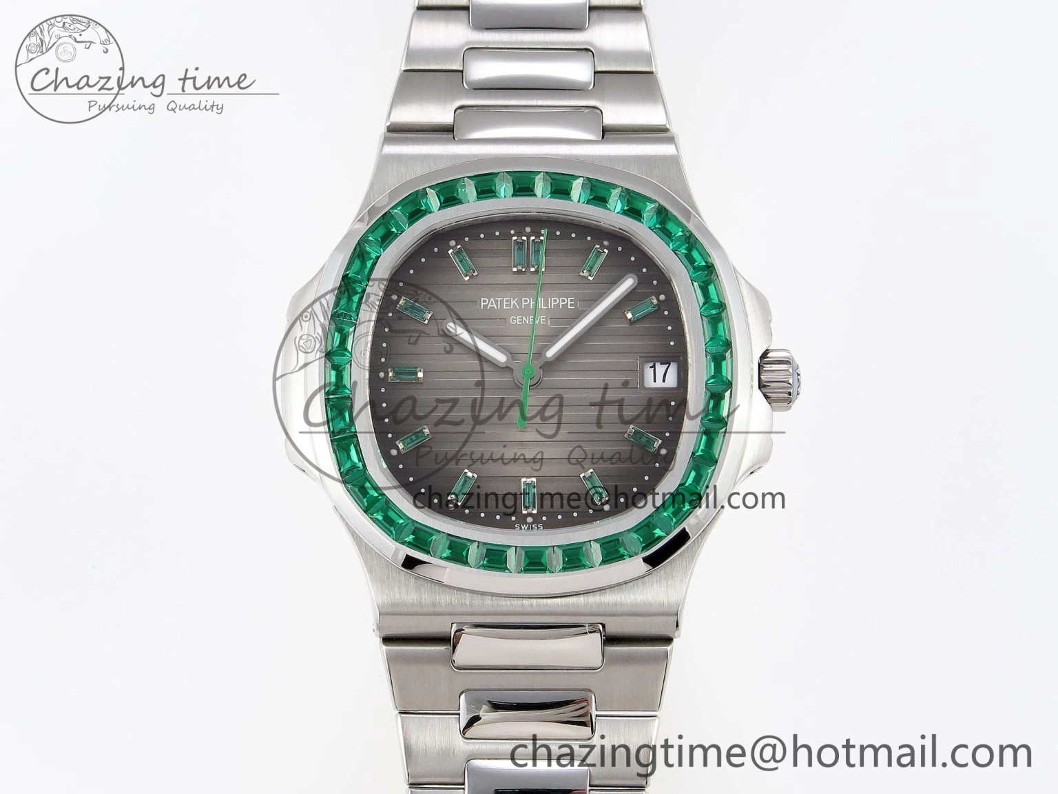 Nautilus 5711 SS GPF 1:1 Best Edition Gray Dial Green Diamonds Bezel on SS Bracelet 324CS