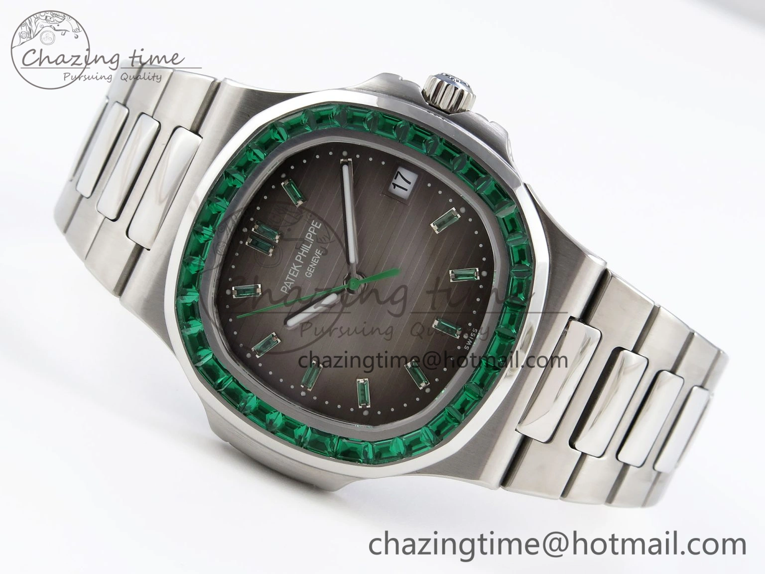 Nautilus 5711 SS GPF 1:1 Best Edition Gray Dial Green Diamonds Bezel on SS Bracelet 324CS