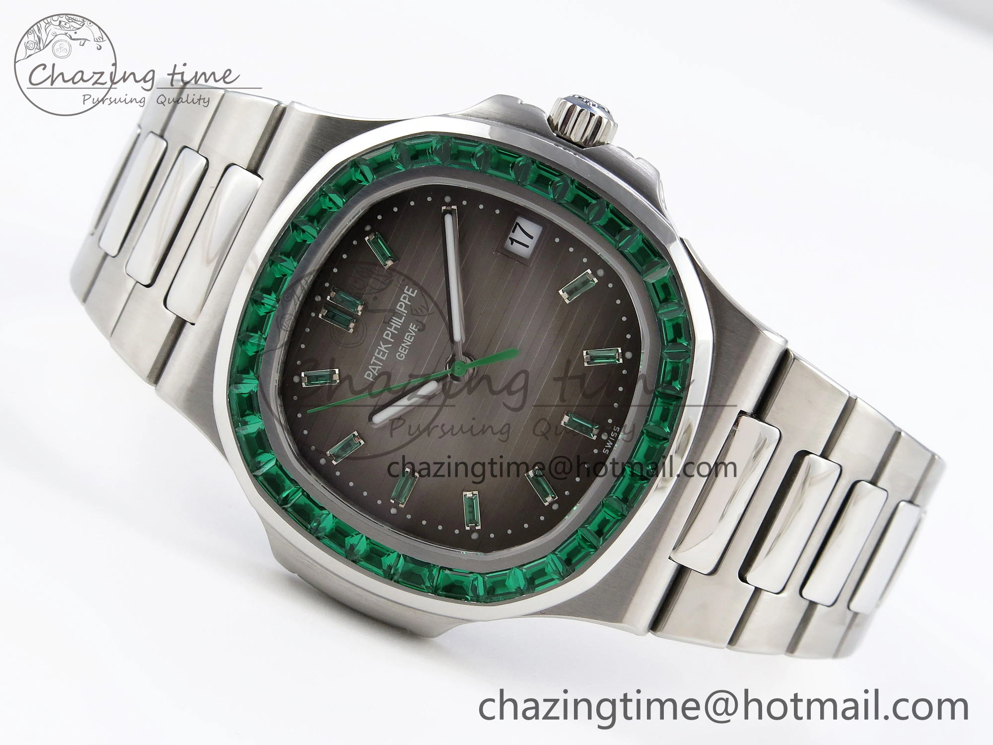 Nautilus 5711 SS GPF 1:1 Best Edition Gray Dial Green Diamonds Bezel on SS Bracelet 324CS