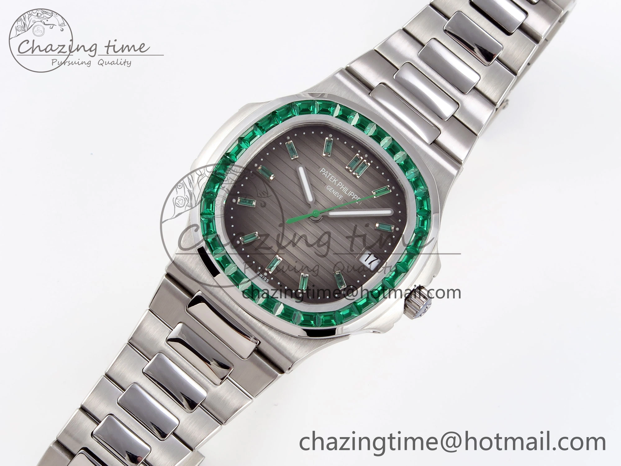 Nautilus 5711 SS GPF 1:1 Best Edition Gray Dial Green Diamonds Bezel on SS Bracelet 324CS