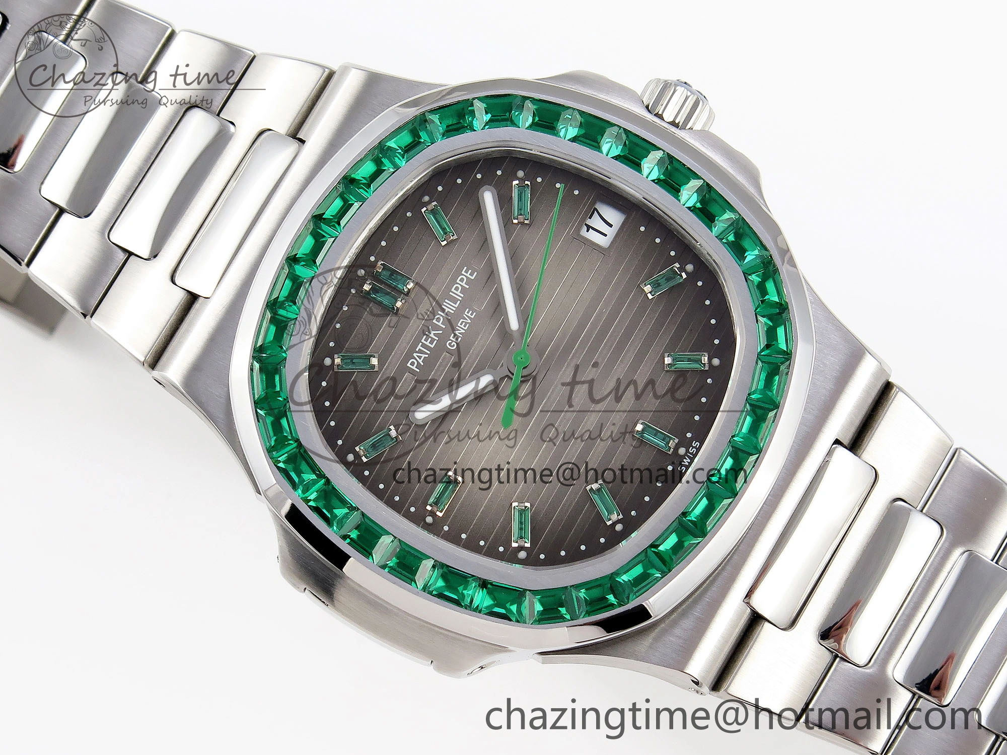 Nautilus 5711 SS GPF 1:1 Best Edition Gray Dial Green Diamonds Bezel on SS Bracelet 324CS