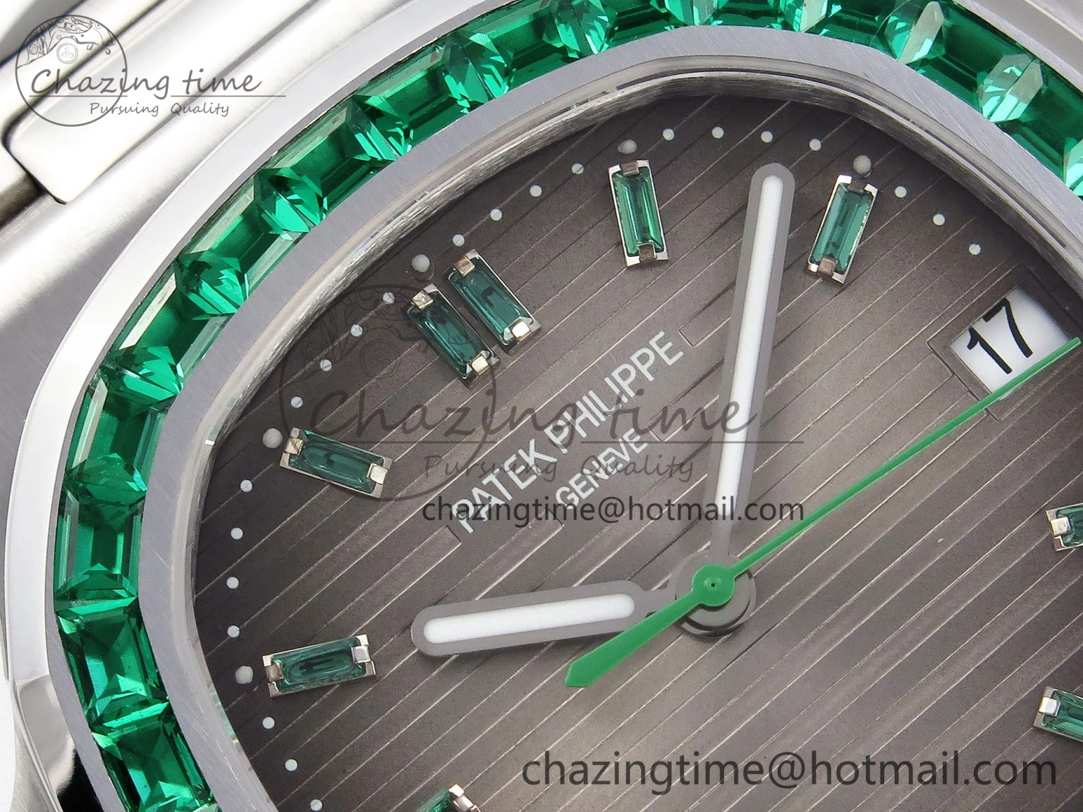 Nautilus 5711 SS GPF 1:1 Best Edition Gray Dial Green Diamonds Bezel on SS Bracelet 324CS