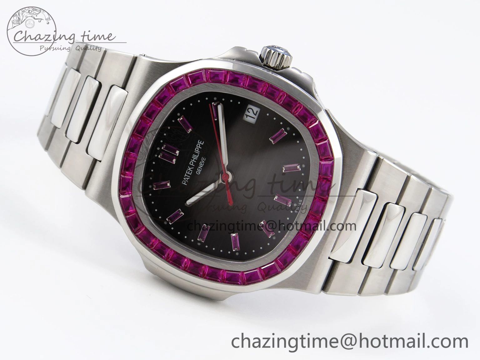Nautilus 5711 SS GPF 1:1 Best Edition Gray Dial Purple Diamonds Bezel on SS Bracelet 324CS