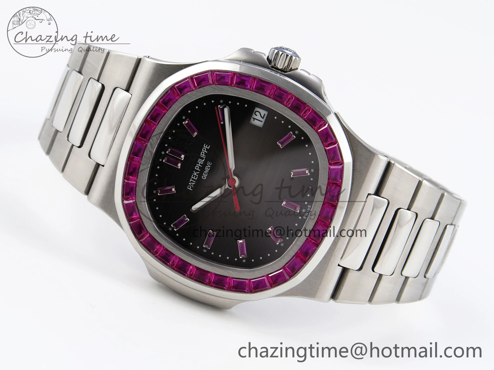 Nautilus 5711 SS GPF 1:1 Best Edition Gray Dial Purple Diamonds Bezel on SS Bracelet 324CS