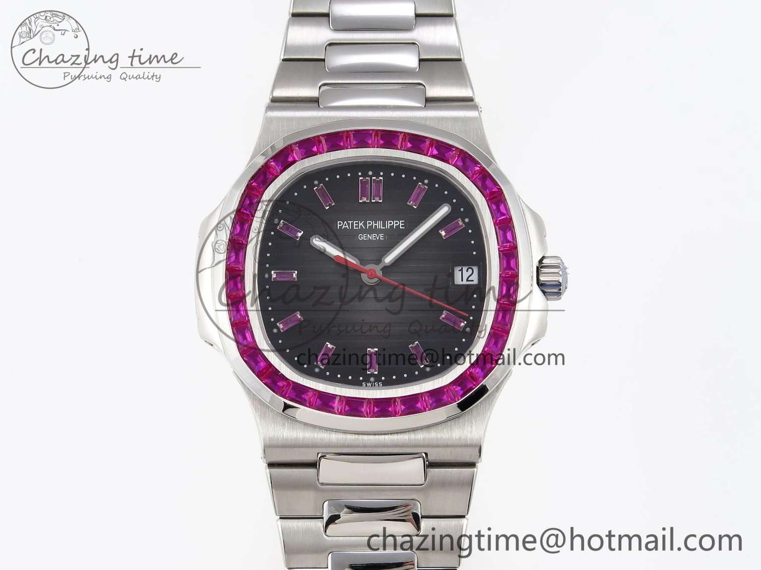 Nautilus 5711 SS GPF 1:1 Best Edition Gray Dial Purple Diamonds Bezel on SS Bracelet 324CS