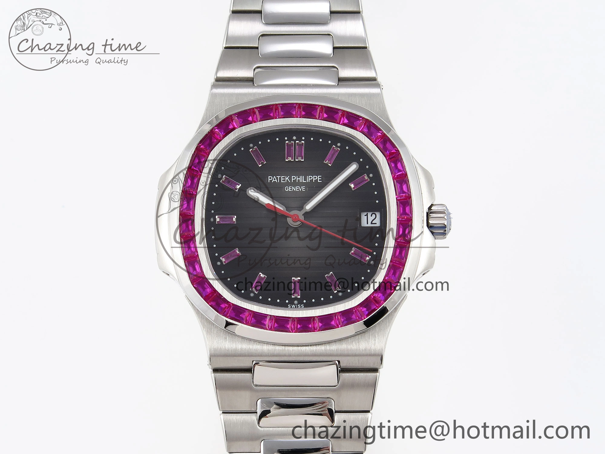 Nautilus 5711 SS GPF 1:1 Best Edition Gray Dial Purple Diamonds Bezel on SS Bracelet 324CS