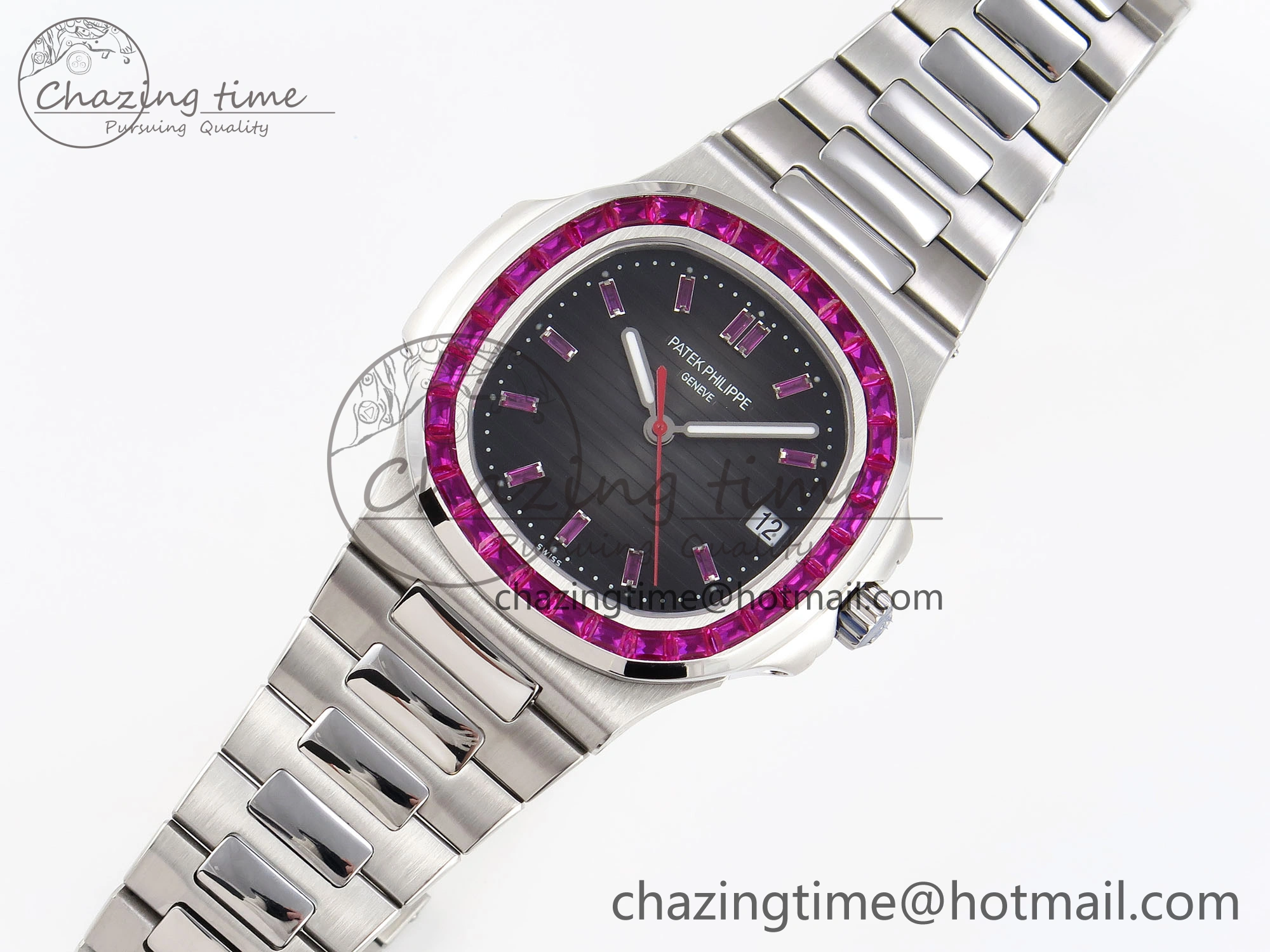 Nautilus 5711 SS GPF 1:1 Best Edition Gray Dial Purple Diamonds Bezel on SS Bracelet 324CS