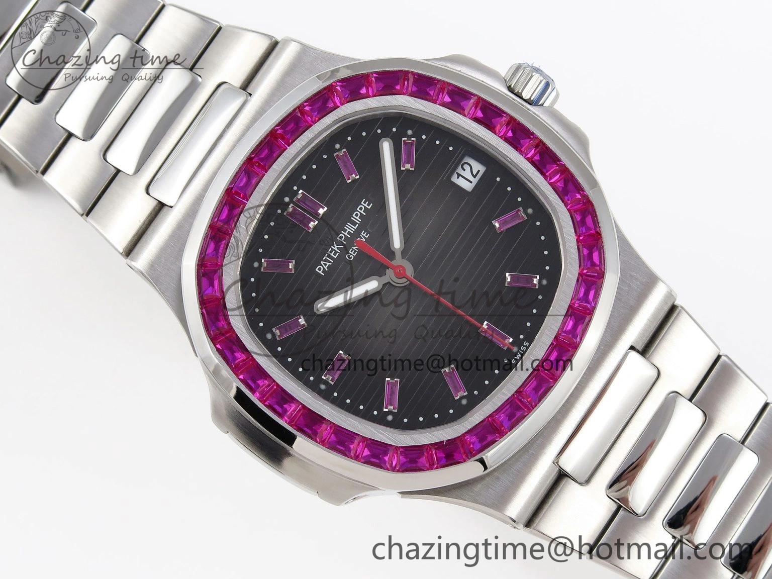 Nautilus 5711 SS GPF 1:1 Best Edition Gray Dial Purple Diamonds Bezel on SS Bracelet 324CS