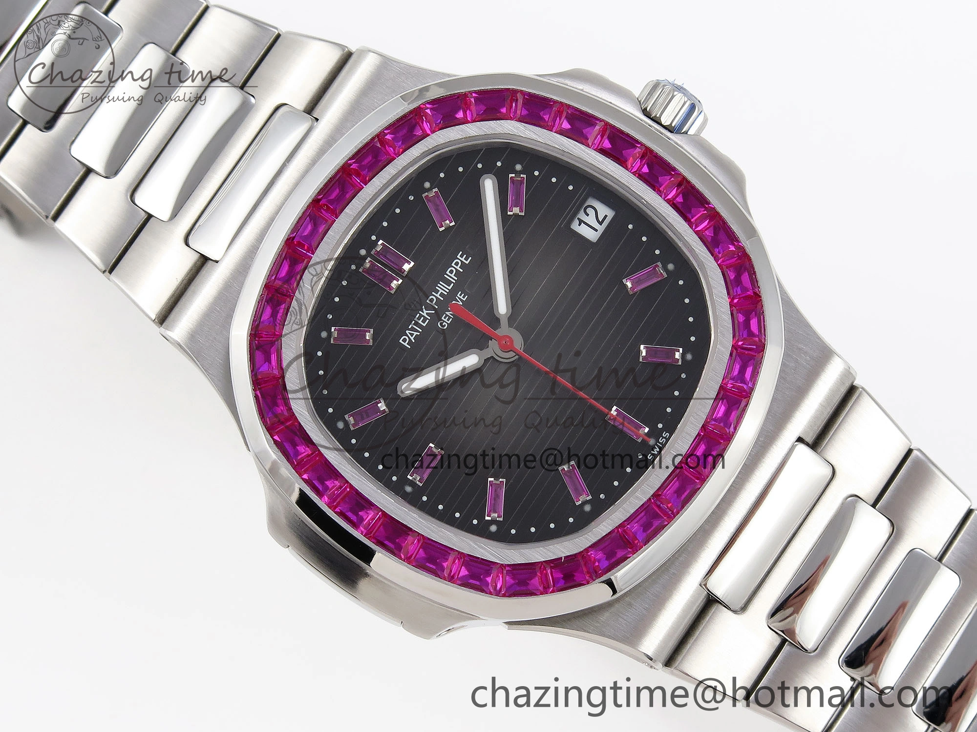 Nautilus 5711 SS GPF 1:1 Best Edition Gray Dial Purple Diamonds Bezel on SS Bracelet 324CS