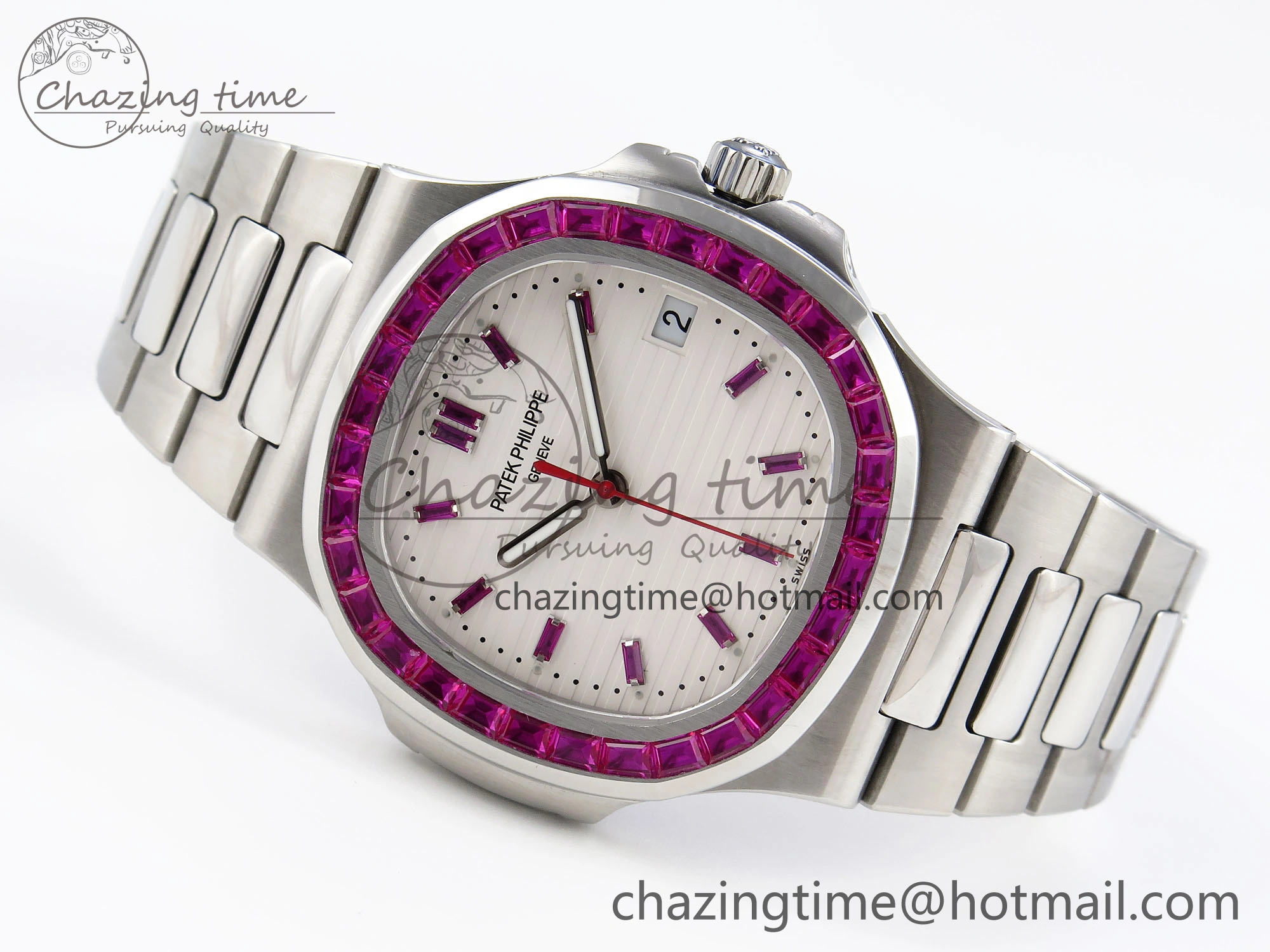 Nautilus 5711 SS GPF 1:1 Best Edition White Dial Purple Diamonds Bezel on SS Bracelet 324CS