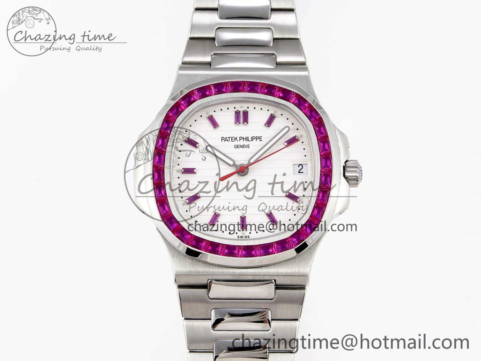 Nautilus 5711 SS GPF 1:1 Best Edition White Dial Purple Diamonds Bezel on SS Bracelet 324CS