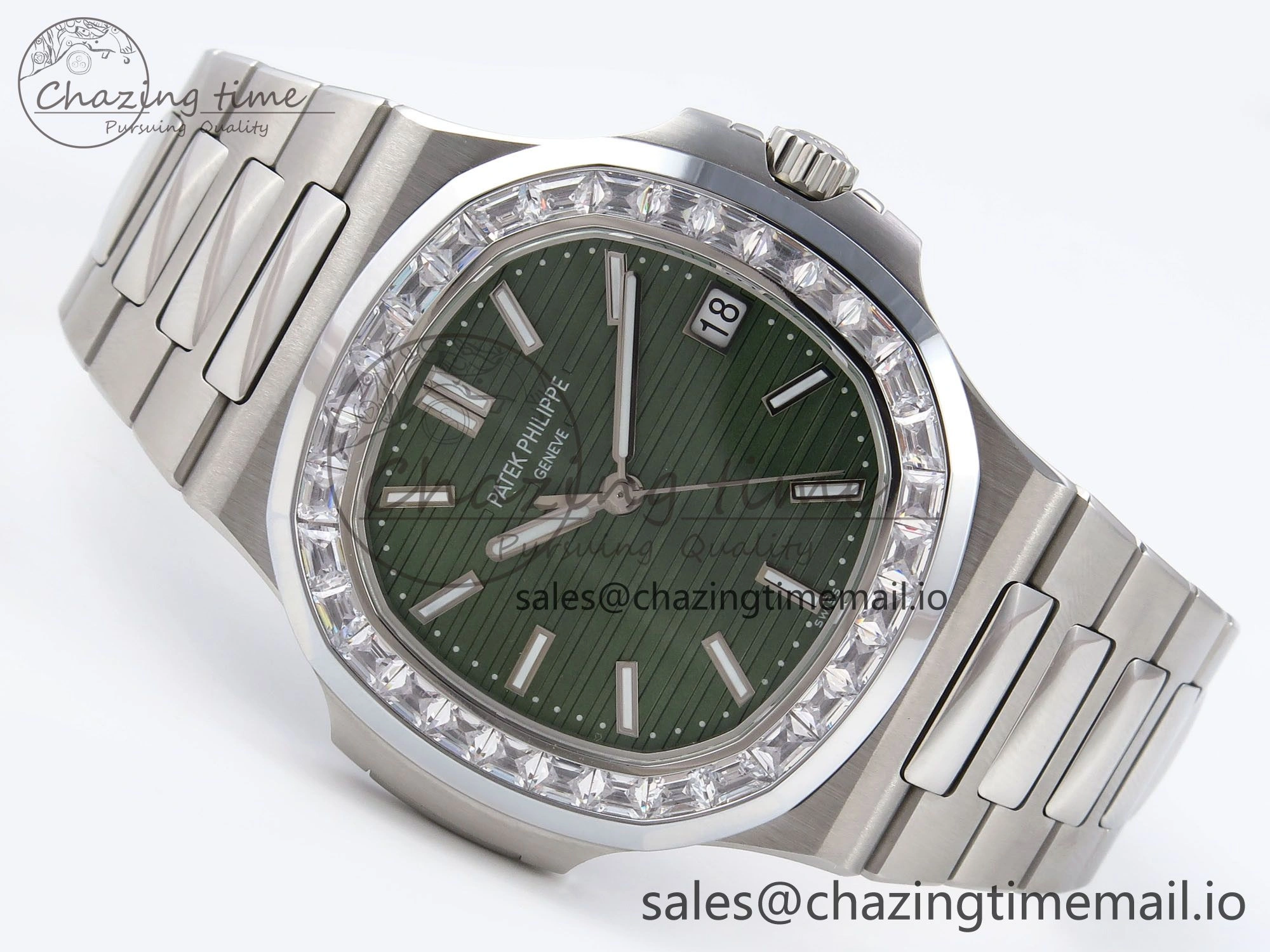 Nautilus 5711 1300A 3KF 1:1 Best Edition Diamond Bezel Green Dial on SS Bracelet A324 Super Clone V2