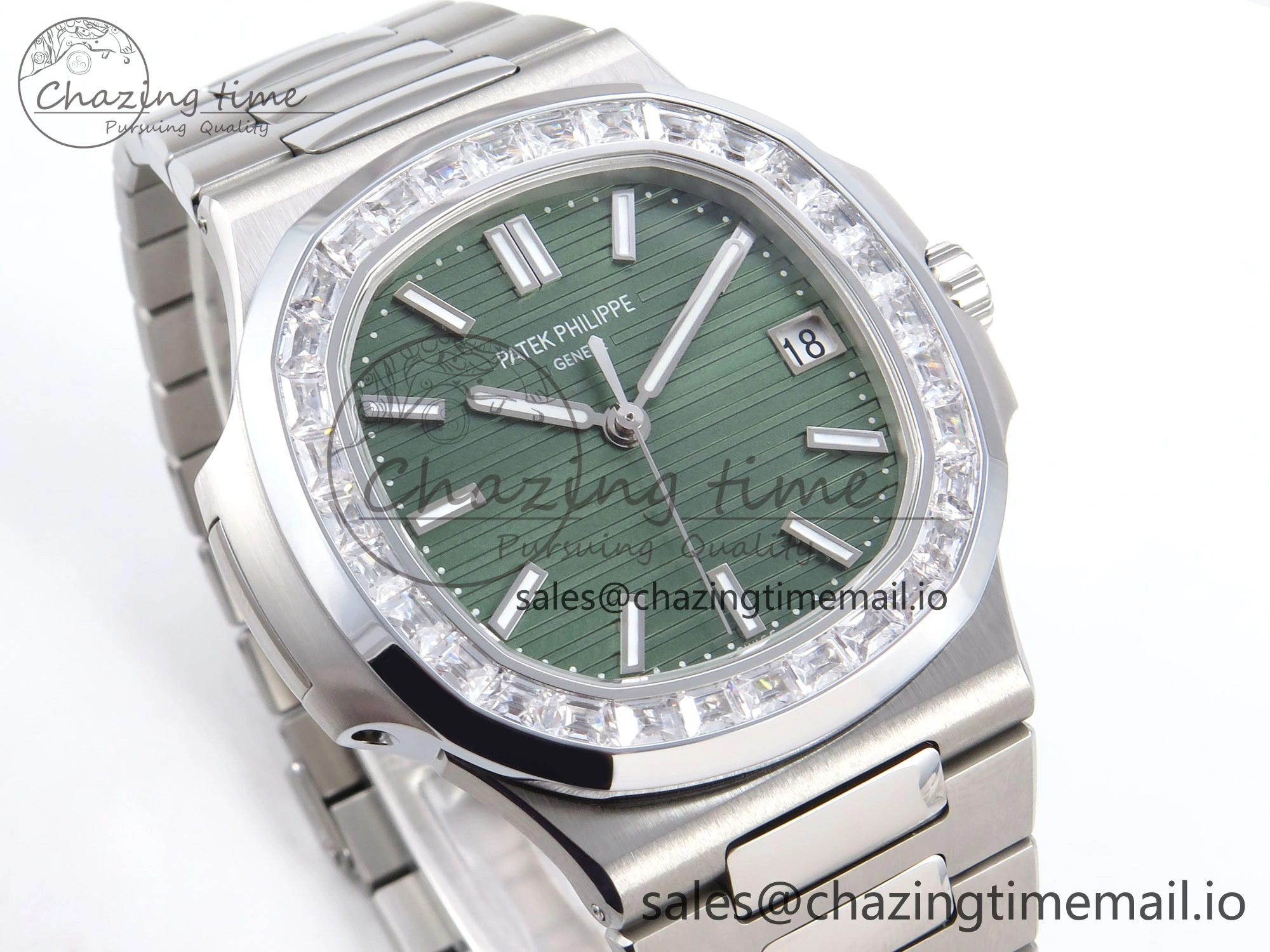 Nautilus 5711 1300A 3KF 1:1 Best Edition Diamond Bezel Green Dial on SS Bracelet A324 Super Clone V2