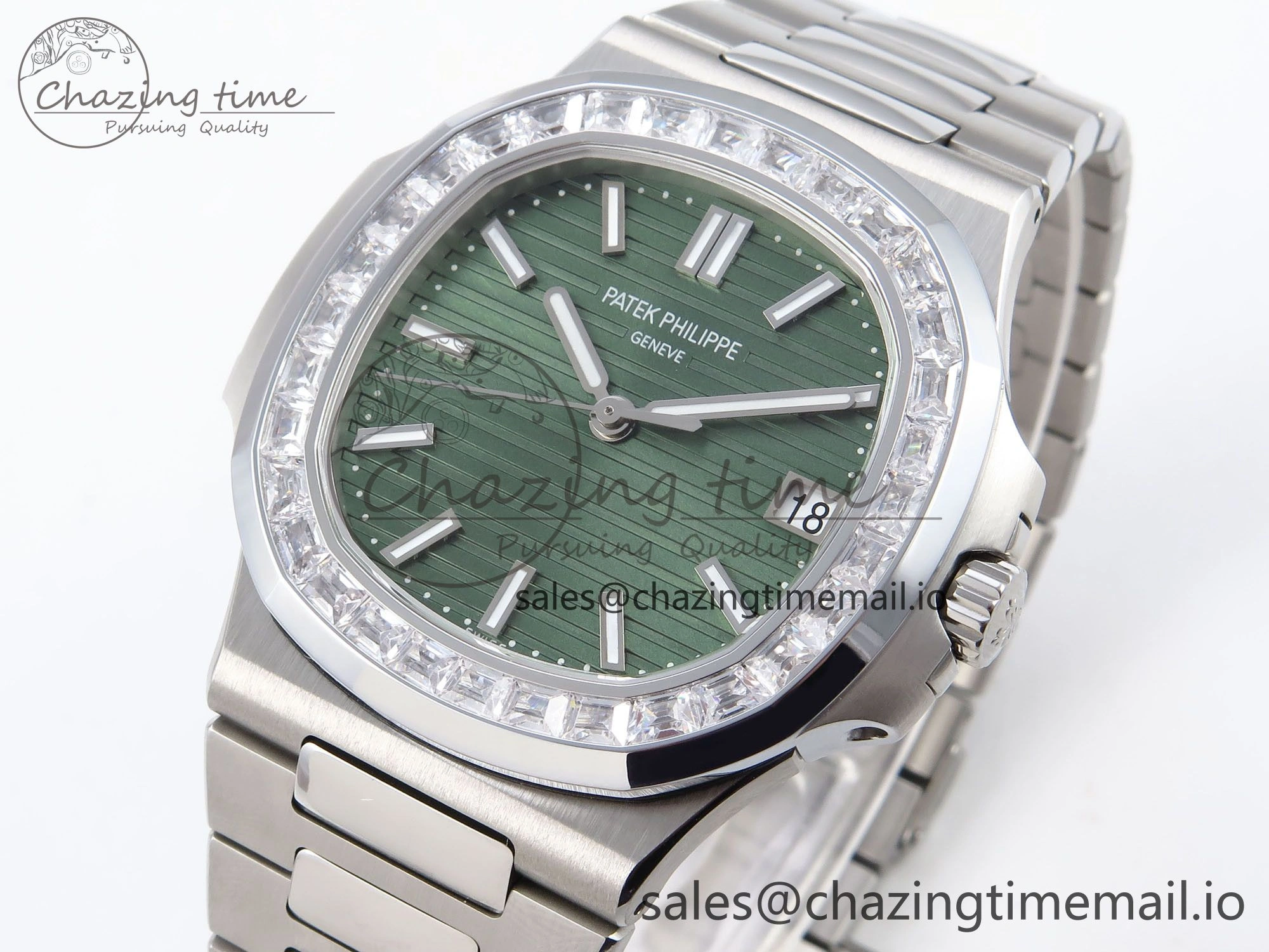 Nautilus 5711 1300A 3KF 1:1 Best Edition Diamond Bezel Green Dial on SS Bracelet A324 Super Clone V2
