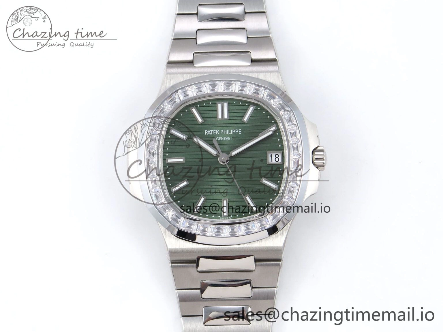Nautilus 5711 1300A 3KF 1:1 Best Edition Diamond Bezel Green Dial on SS Bracelet A324 Super Clone V2