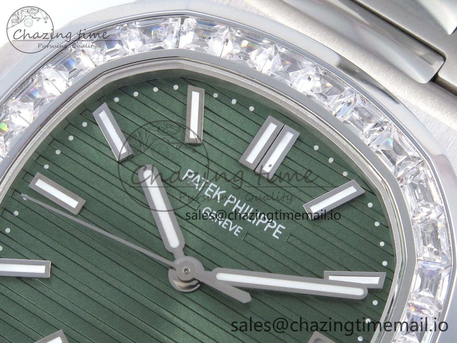 Nautilus 5711 1300A 3KF 1:1 Best Edition Diamond Bezel Green Dial on SS Bracelet A324 Super Clone V2