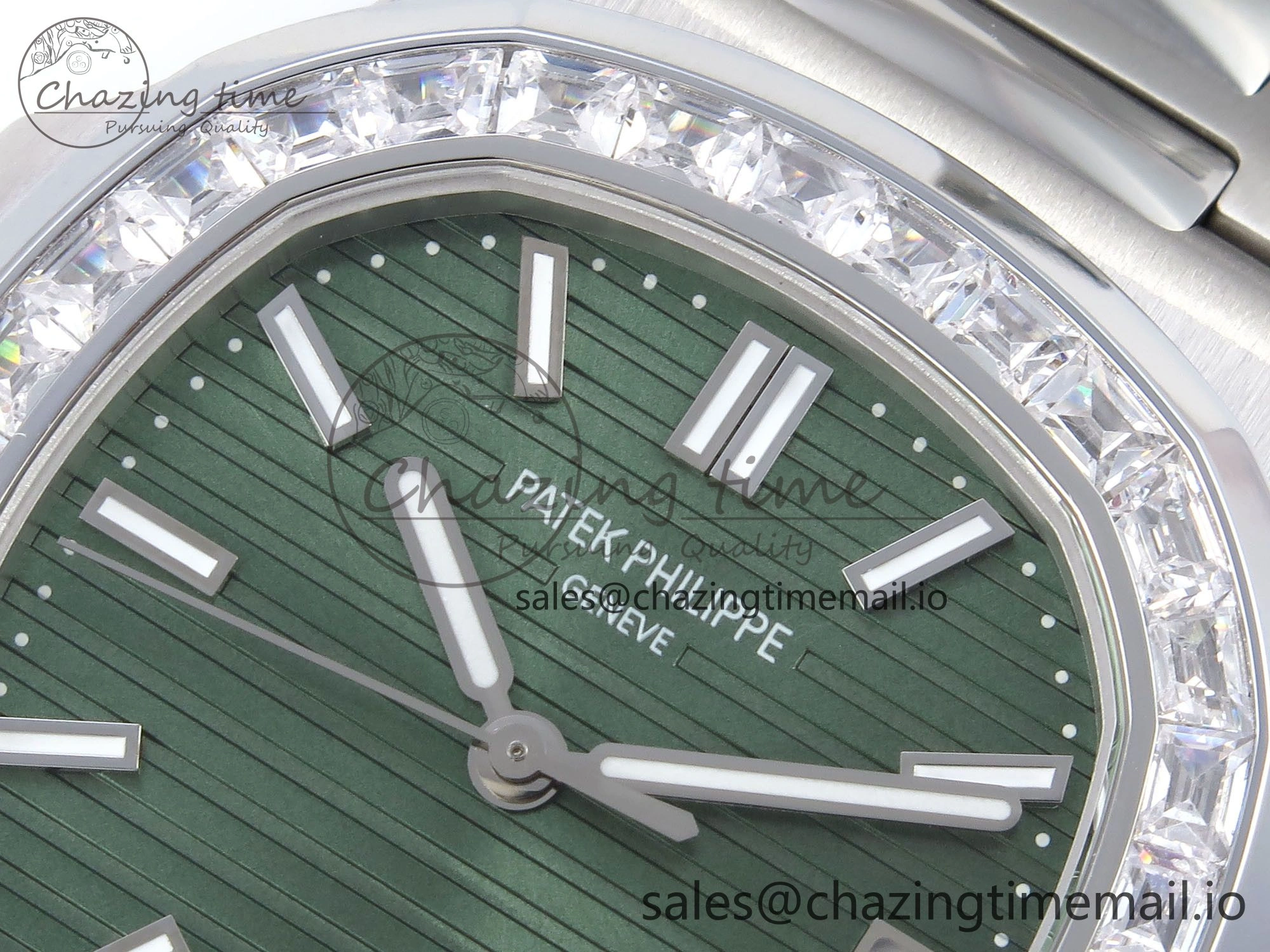 Nautilus 5711 1300A 3KF 1:1 Best Edition Diamond Bezel Green Dial on SS Bracelet A324 Super Clone V2