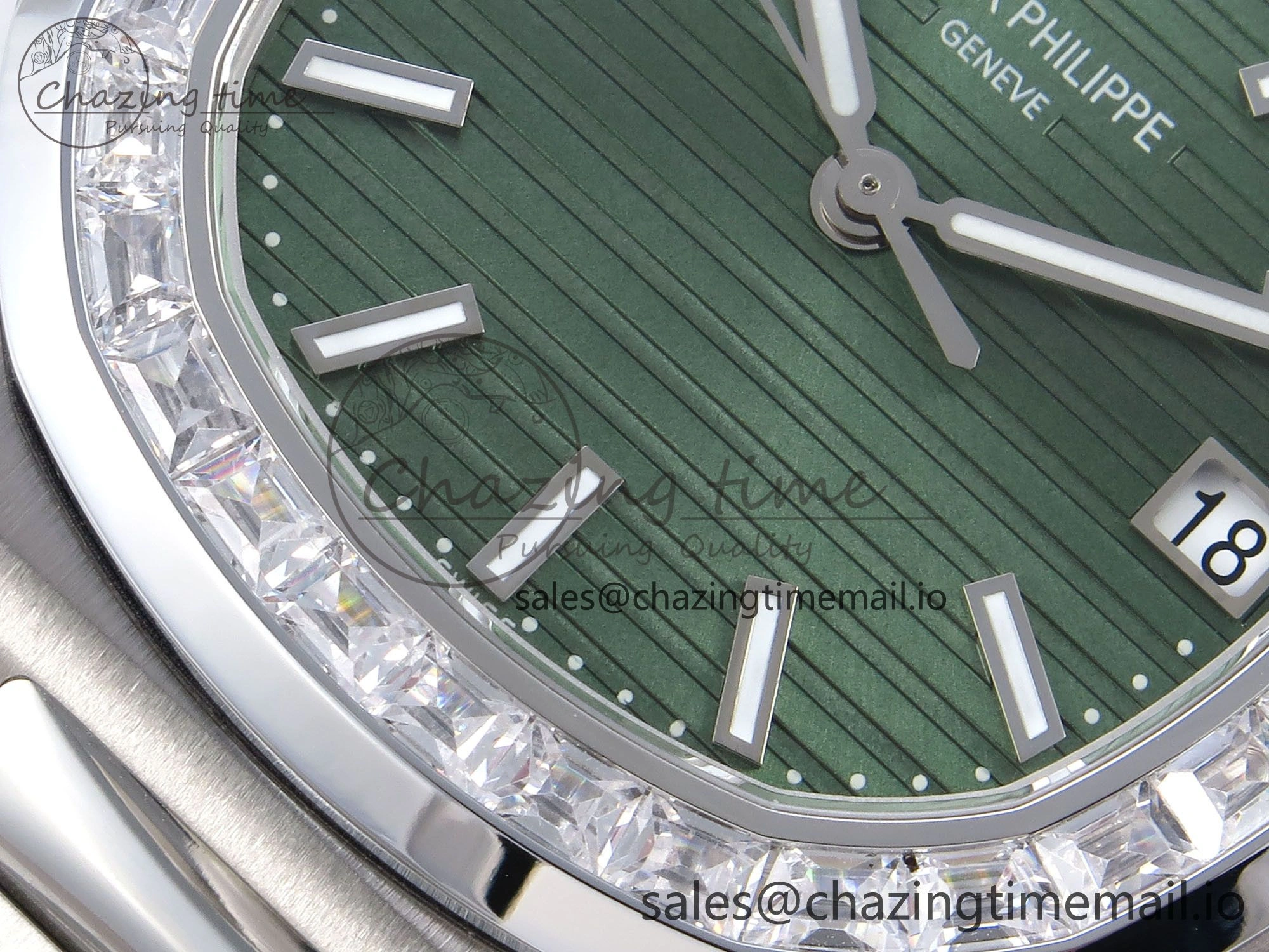 Nautilus 5711 1300A 3KF 1:1 Best Edition Diamond Bezel Green Dial on SS Bracelet A324 Super Clone V2