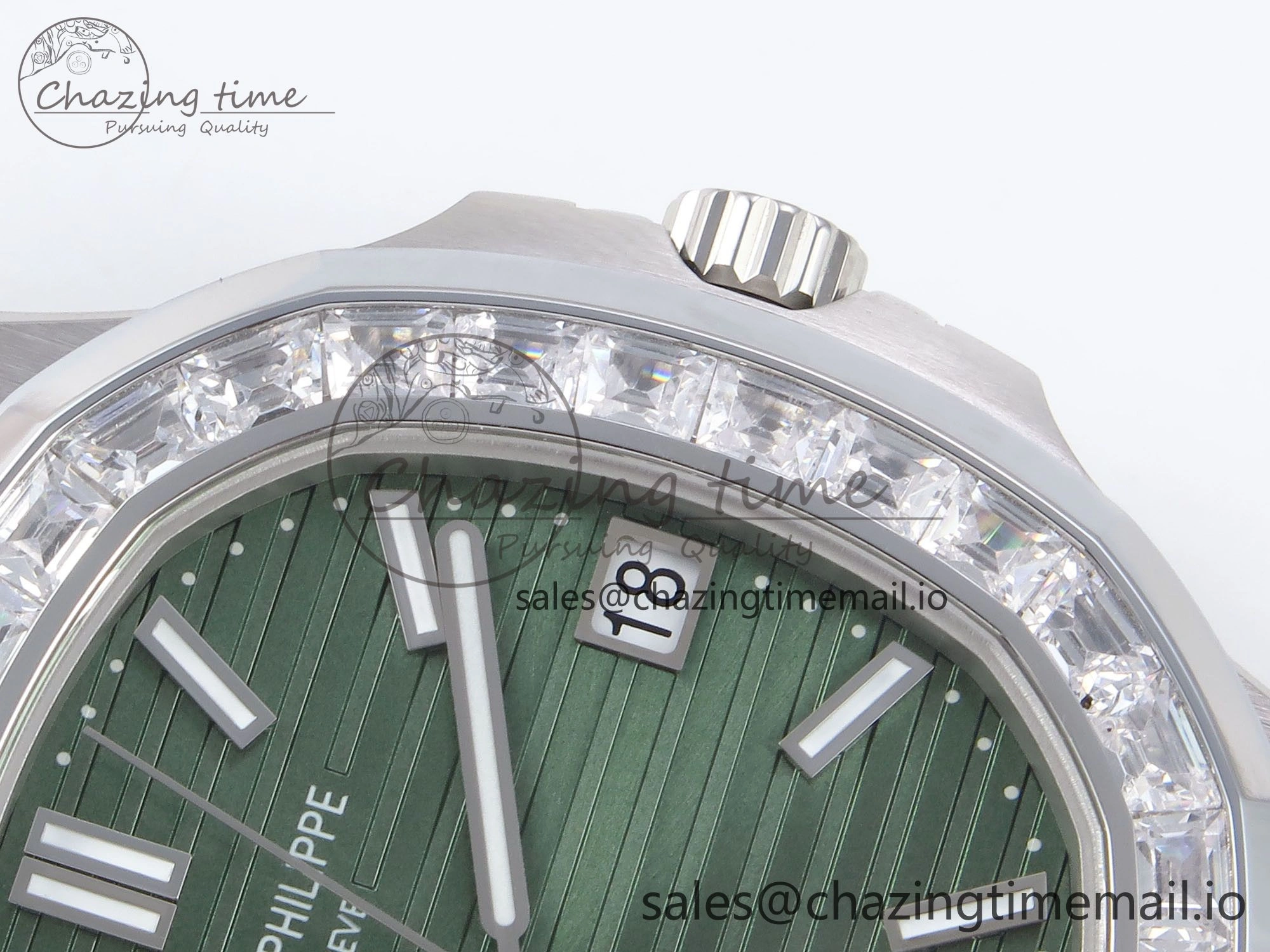 Nautilus 5711 1300A 3KF 1:1 Best Edition Diamond Bezel Green Dial on SS Bracelet A324 Super Clone V2