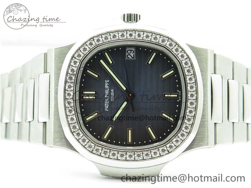 Nautilus 5711 1A PPF 1:1 Best Edition Blue Dial Diamonds Bezel on SS Bracelet 324CS (Free box) V3