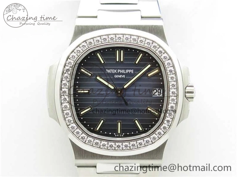 Nautilus 5711 1A PPF 1:1 Best Edition Blue Dial Diamonds Bezel on SS Bracelet 324CS (Free box) V3