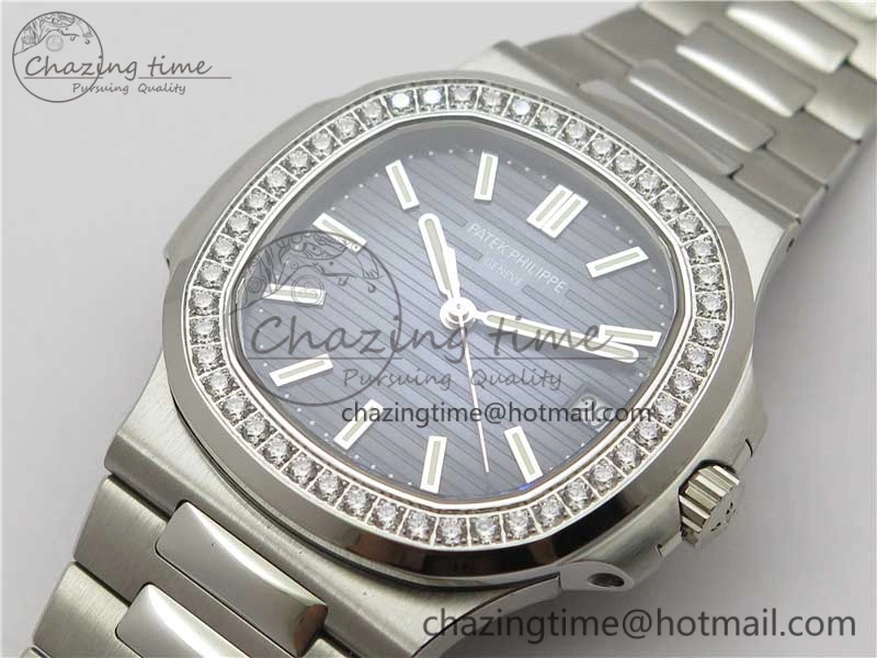 Nautilus 5711 1A PPF 1:1 Best Edition Blue Dial Diamonds Bezel on SS Bracelet 324CS (Free box) V3
