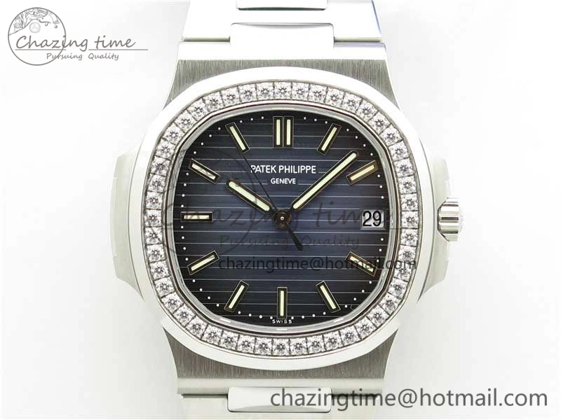 Nautilus 5711 1A PPF 1:1 Best Edition Blue Dial Diamonds Bezel on SS Bracelet 324CS (Free box) V3