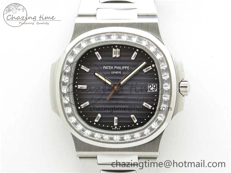 Nautilus 5711 1A PPF 1:1 Best Edition Blue Dial Diamonds Bezel on SS Bracelet 324CS (Free box) V4