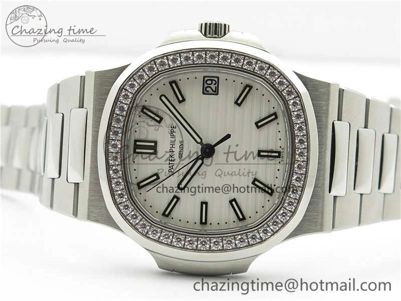 Nautilus 5711 1A PPF 1:1 Best Edition White Dial Diamonds Bezel on SS Bracelet 324CS (Free box) V3