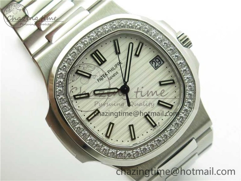 Nautilus 5711 1A PPF 1:1 Best Edition White Dial Diamonds Bezel on SS Bracelet 324CS (Free box) V3