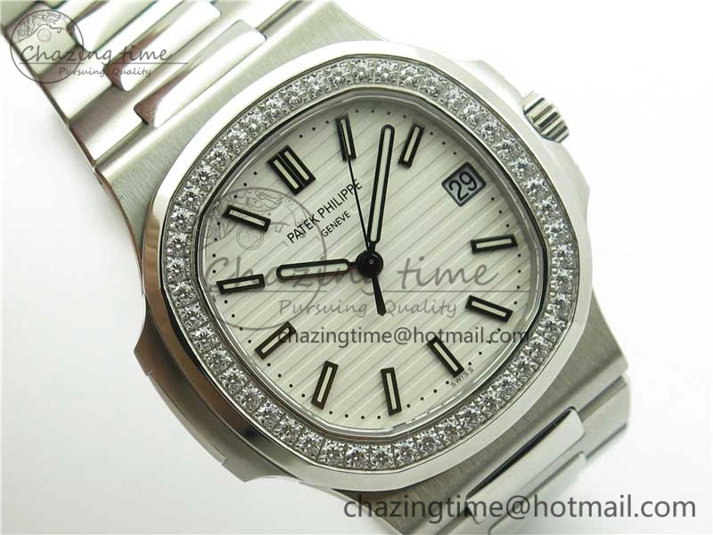 Nautilus 5711 1A PPF 1:1 Best Edition White Dial Diamonds Bezel on SS Bracelet 324CS (Free box) V3