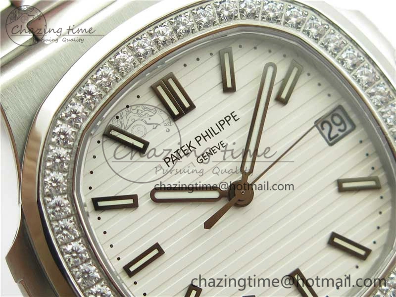 Nautilus 5711 1A PPF 1:1 Best Edition White Dial Diamonds Bezel on SS Bracelet 324CS (Free box) V3