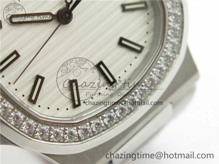 Nautilus 5711 1A PPF 1:1 Best Edition White Dial Diamonds Bezel on SS Bracelet 324CS (Free box) V3