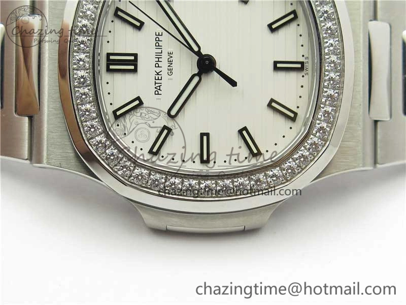 Nautilus 5711 1A PPF 1:1 Best Edition White Dial Diamonds Bezel on SS Bracelet 324CS (Free box) V3
