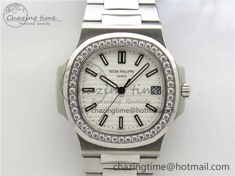 Nautilus 5711 1A PPF 1:1 Best Edition White Dial Diamonds Bezel on SS Bracelet 324CS (Free box) V3