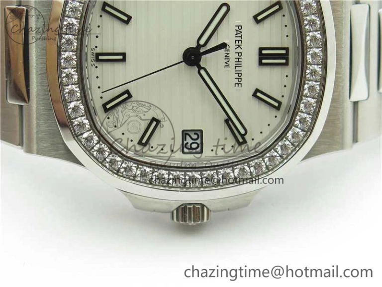 Nautilus 5711 1A PPF 1:1 Best Edition White Dial Diamonds Bezel on SS Bracelet 324CS (Free box) V3
