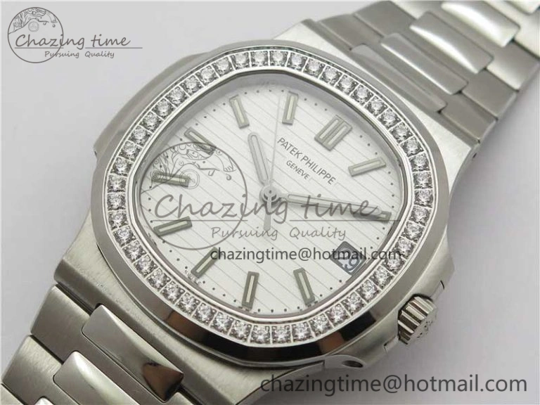 Nautilus 5711 1A PPF 1:1 Best Edition White Dial Diamonds Bezel on SS Bracelet 324CS (Free box) V3