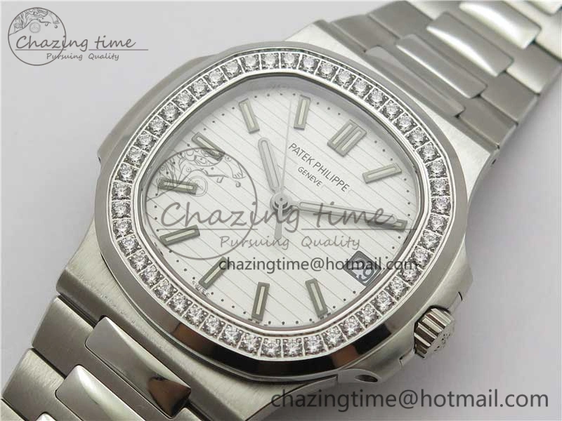 Nautilus 5711 1A PPF 1:1 Best Edition White Dial Diamonds Bezel on SS Bracelet 324CS (Free box) V3