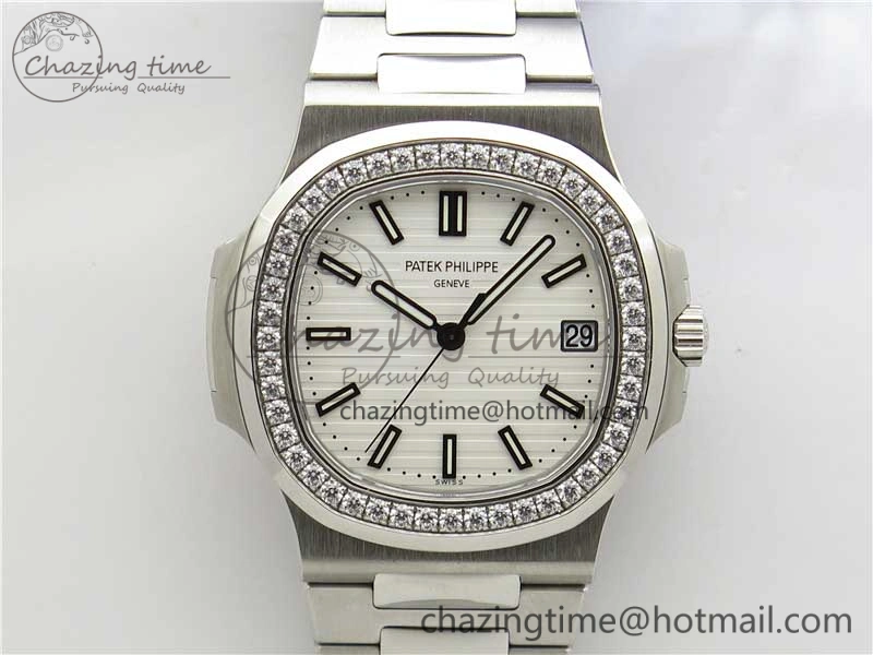 Nautilus 5711 1A PPF 1:1 Best Edition White Dial Diamonds Bezel on SS Bracelet 324CS (Free box) V3