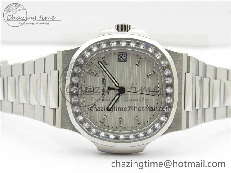 Nautilus 5711 1A PPF 1:1 Best Edition White Dial Diamonds Bezel on SS Bracelet 324CS (Free box) V4