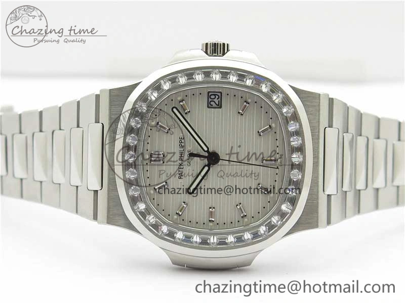 Nautilus 5711 1A PPF 1:1 Best Edition White Dial Diamonds Bezel on SS Bracelet 324CS (Free box) V4