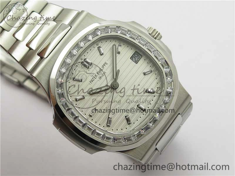 Nautilus 5711 1A PPF 1:1 Best Edition White Dial Diamonds Bezel on SS Bracelet 324CS (Free box) V4