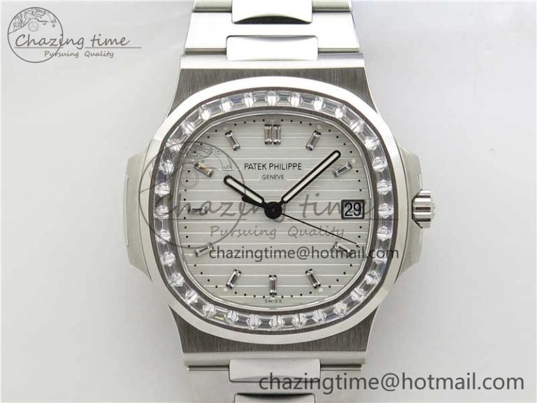 Nautilus 5711 1A PPF 1:1 Best Edition White Dial Diamonds Bezel on SS Bracelet 324CS (Free box) V4