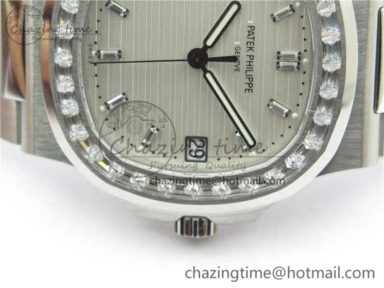 Nautilus 5711 1A PPF 1:1 Best Edition White Dial Diamonds Bezel on SS Bracelet 324CS (Free box) V4