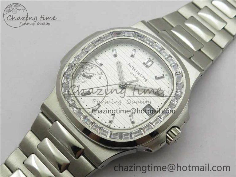 Nautilus 5711 1A PPF 1:1 Best Edition White Dial Diamonds Bezel on SS Bracelet 324CS (Free box) V4